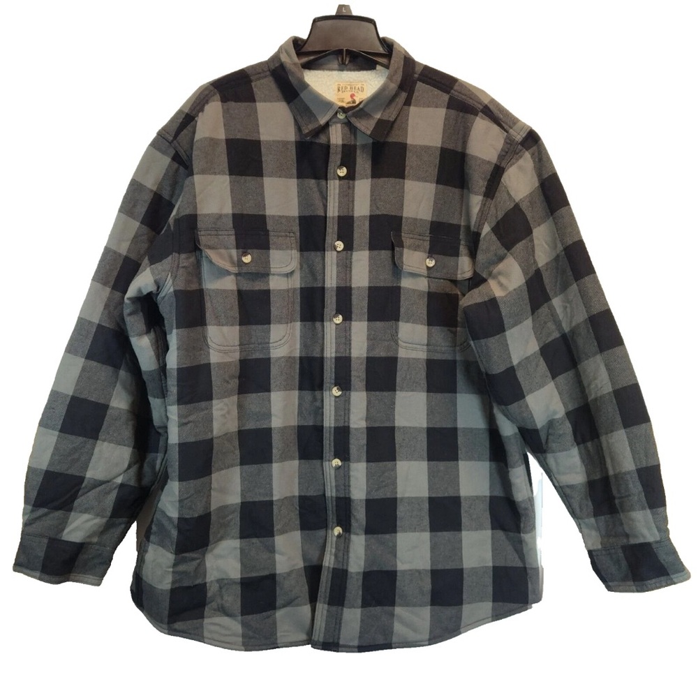 Red Head Flannel Jacket Men's L Sherpa Lined Shacket Black Grey Buffalo Plaid